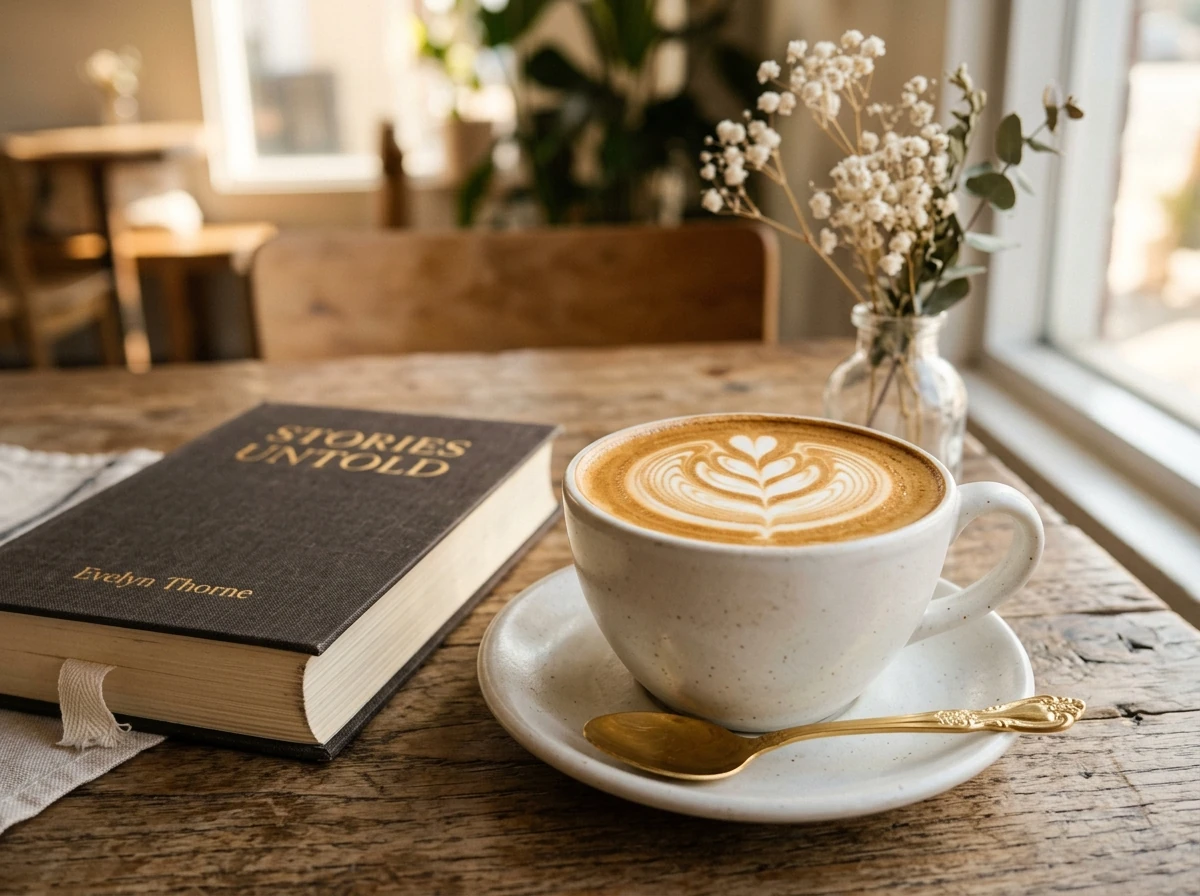 Artisan Latte on Book at Nana Cafe